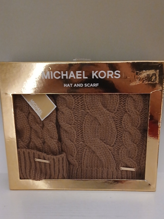 Michael Kors Accessories - Michael Kors Cable Knit Hat & Scarf Set - Camel Brown